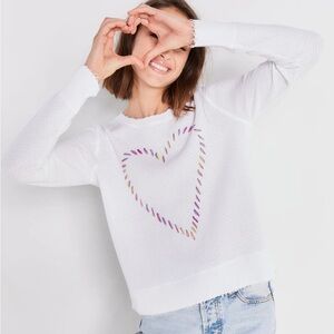 Lisa Todd Textured White with Whipstitch Embroidered Heart Sweater size XL